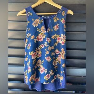 41 Hawthorn Size Large Navy Blue Sleeveless Blouse Floral Print Cutout